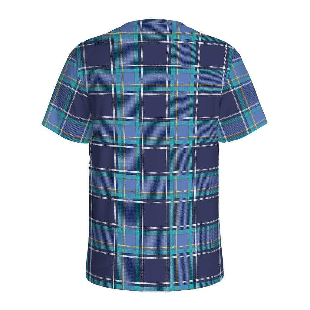 Blue And Teal Tartan Pattern Print Men's Sports T-Shirt