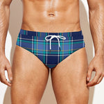 Blue And Teal Tartan Pattern Print Men's Swim Briefs