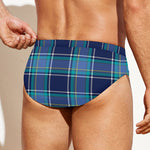 Blue And Teal Tartan Pattern Print Men's Swim Briefs