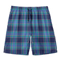 Blue And Teal Tartan Pattern Print Men's Swim Trunks