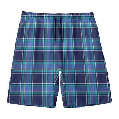 Blue And Teal Tartan Pattern Print Men's Swim Trunks
