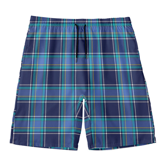 Blue And Teal Tartan Pattern Print Men's Swim Trunks