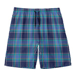 Blue And Teal Tartan Pattern Print Men's Swim Trunks