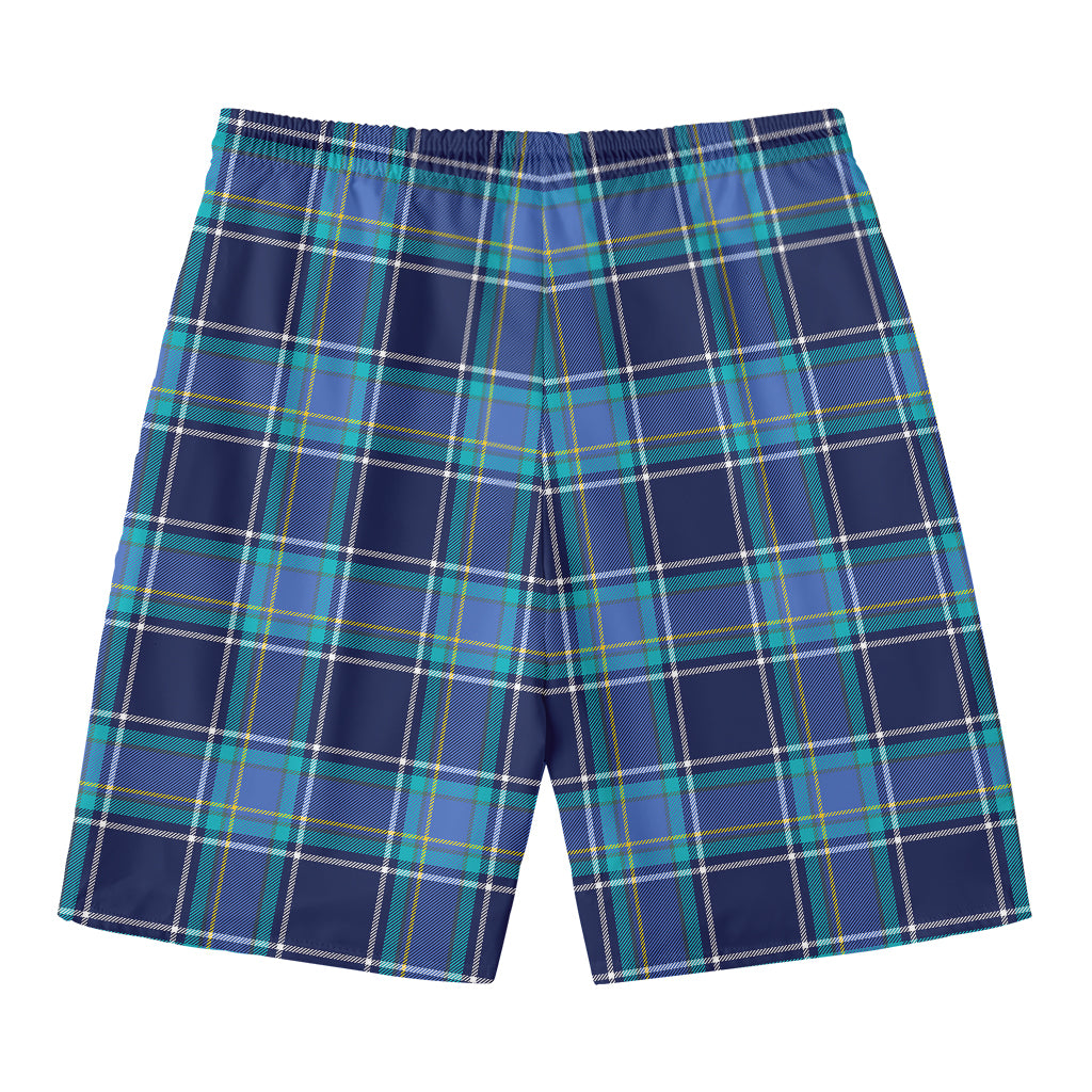 Blue And Teal Tartan Pattern Print Men's Swim Trunks