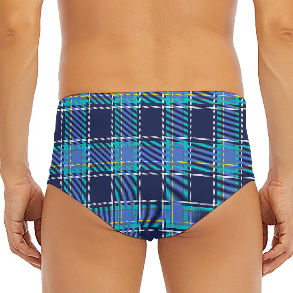 Blue And Teal Tartan Pattern Print Men's Triangle Swim Briefs
