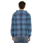 Blue And Teal Tartan Pattern Print Men's Velvet Pullover Hoodie