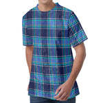 Blue And Teal Tartan Pattern Print Men's Velvet T-Shirt