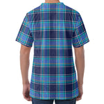 Blue And Teal Tartan Pattern Print Men's Velvet T-Shirt