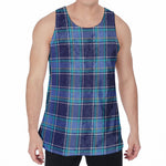 Blue And Teal Tartan Pattern Print Men's Velvet Tank Top
