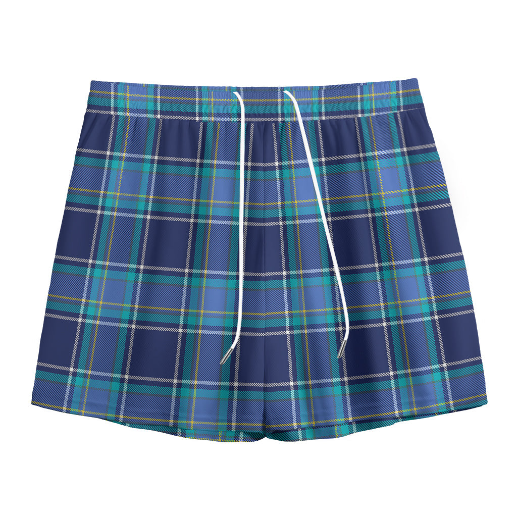 Blue And Teal Tartan Pattern Print Mesh Shorts