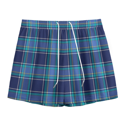 Blue And Teal Tartan Pattern Print Mesh Shorts