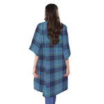 Blue And Teal Tartan Pattern Print Open Front Beach Cover Up