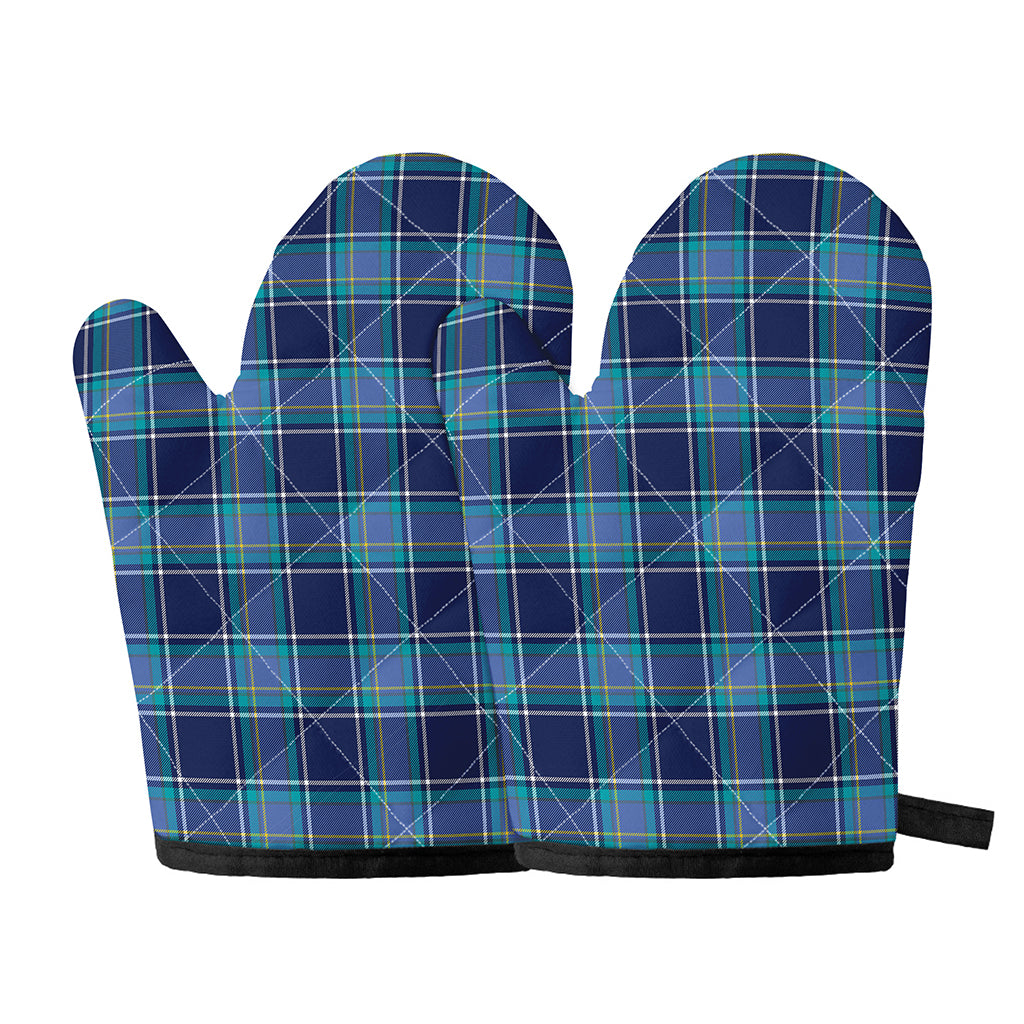 Blue And Teal Tartan Pattern Print Oven Mitts