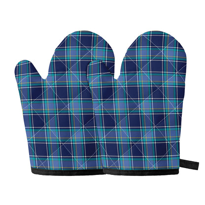 Blue And Teal Tartan Pattern Print Oven Mitts