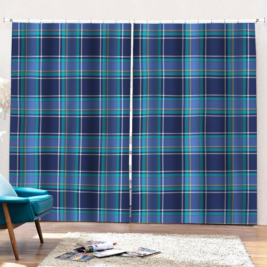 Blue And Teal Tartan Pattern Print Pencil Pleat Curtains