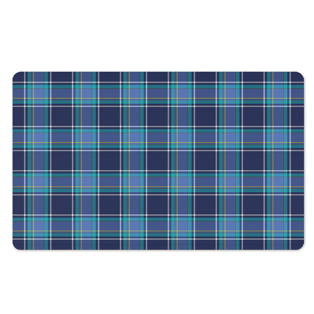 Blue And Teal Tartan Pattern Print Polyester Doormat