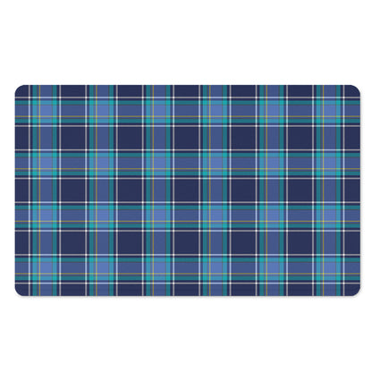 Blue And Teal Tartan Pattern Print Polyester Doormat