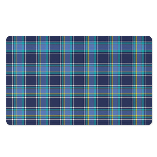 Blue And Teal Tartan Pattern Print Polyester Doormat