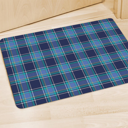 Blue And Teal Tartan Pattern Print Polyester Doormat