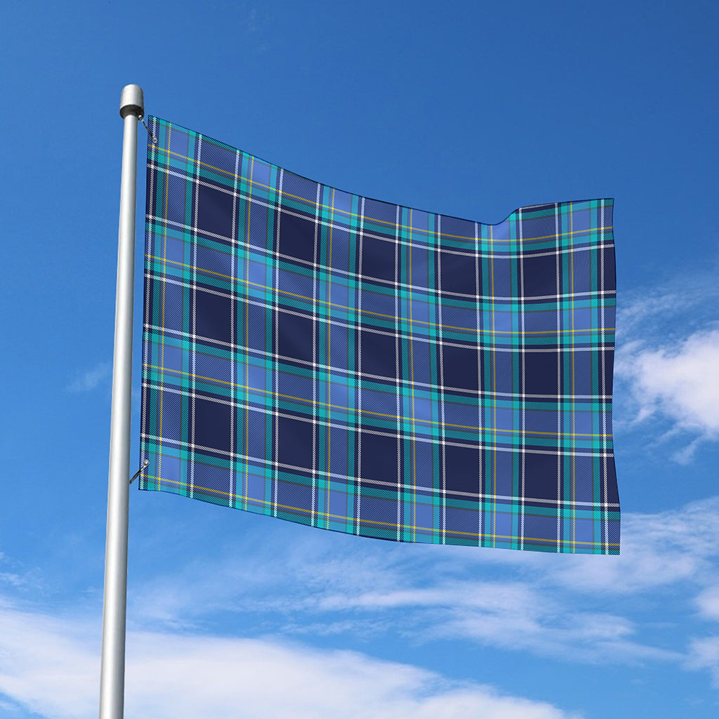 Blue And Teal Tartan Pattern Print Polyester Flag
