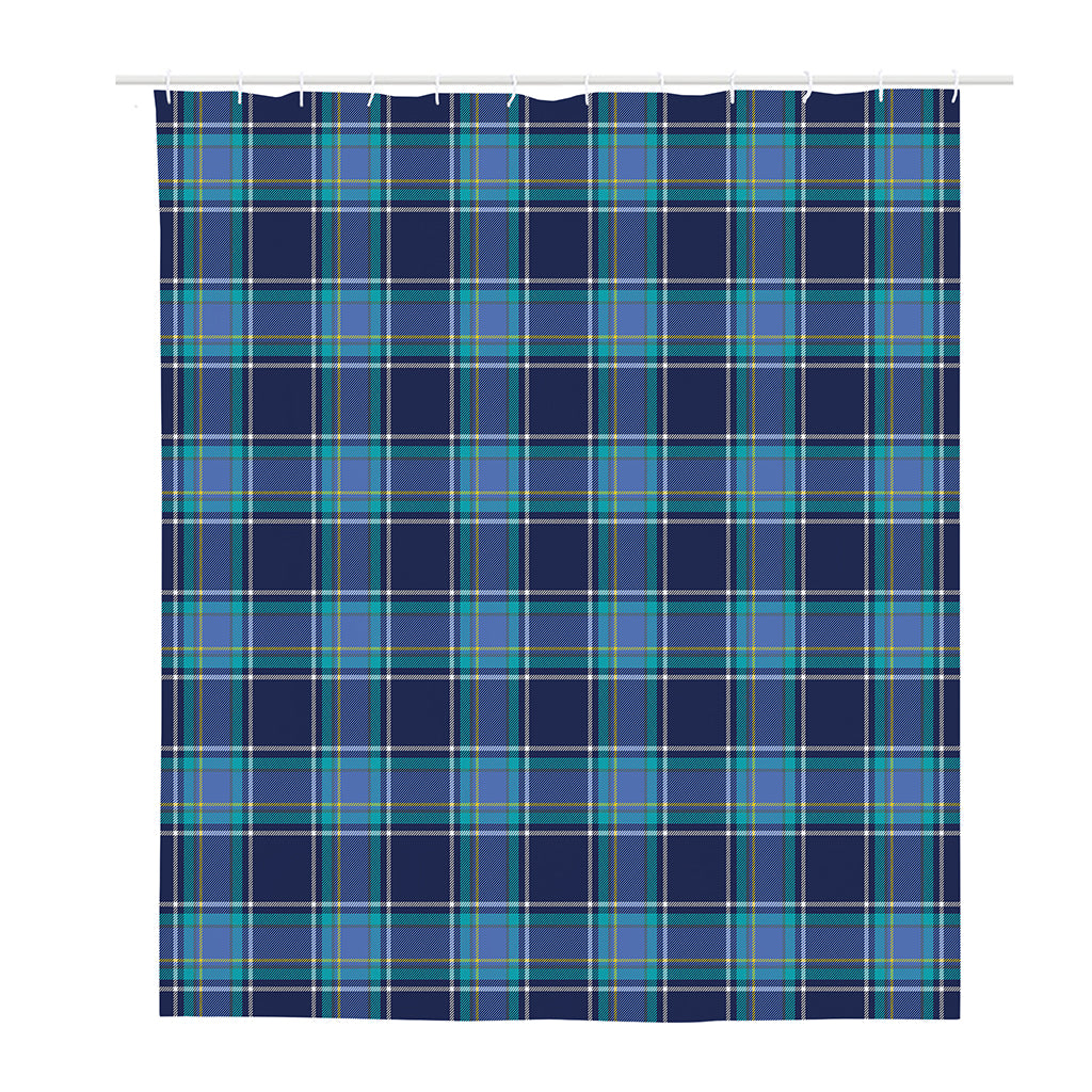 Blue And Teal Tartan Pattern Print Polyester Shower Curtain
