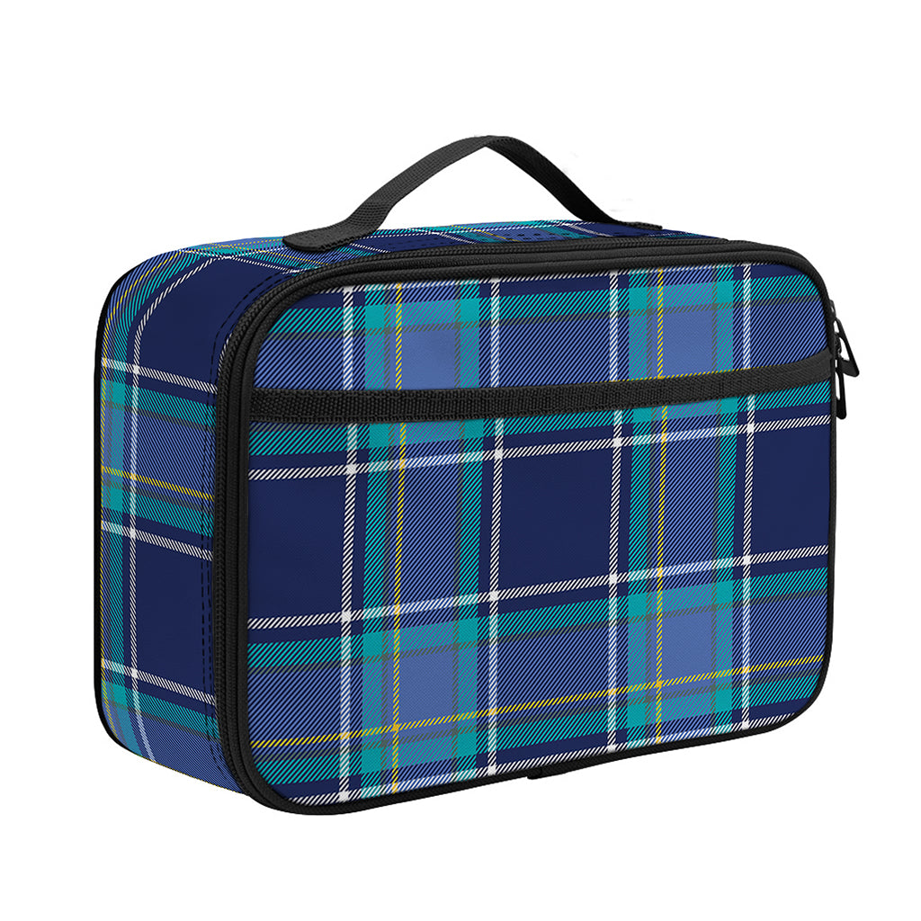 Blue And Teal Tartan Pattern Print Portable Lunch Bag