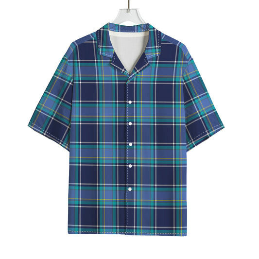 Blue And Teal Tartan Pattern Print Rayon Hawaiian Shirt