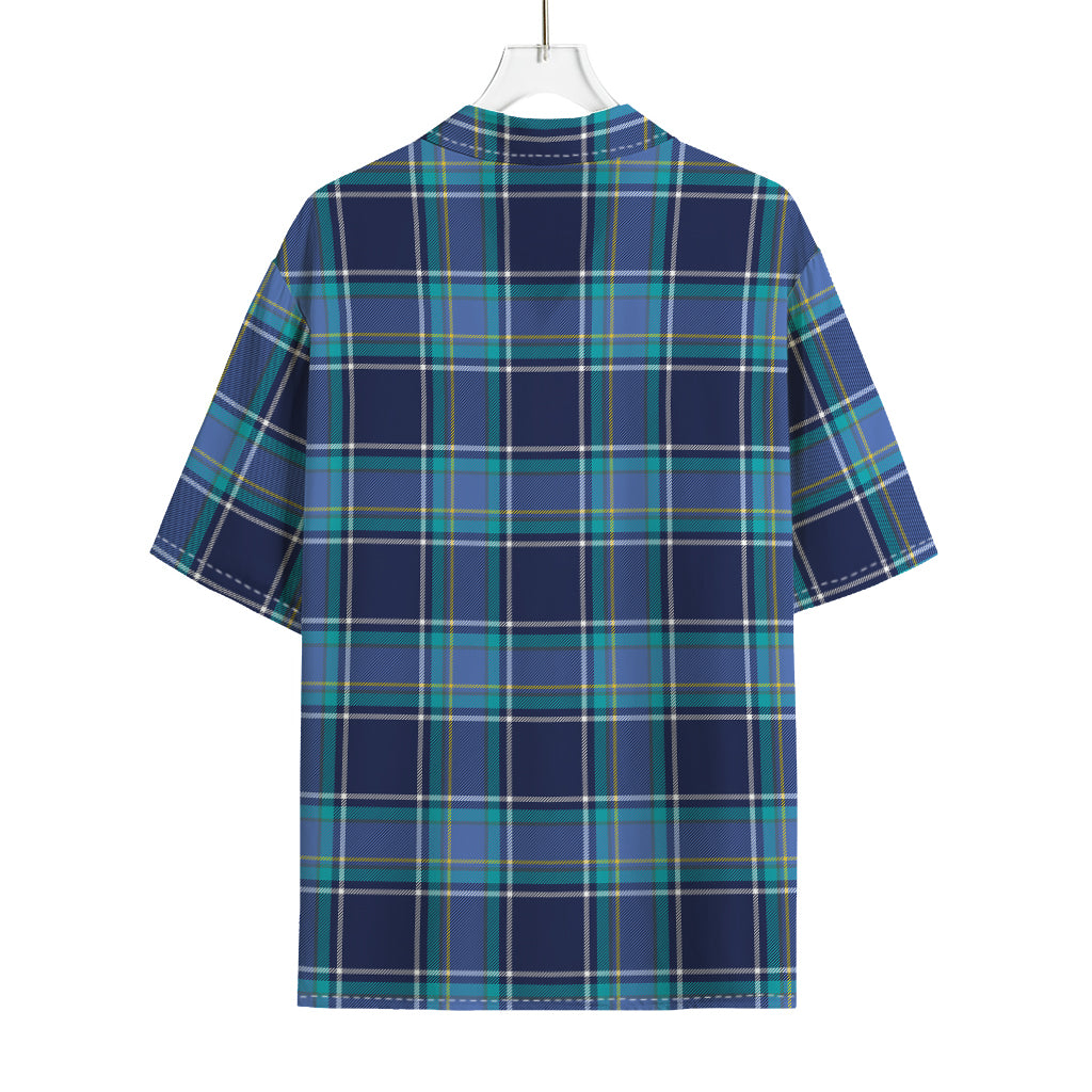 Blue And Teal Tartan Pattern Print Rayon Hawaiian Shirt