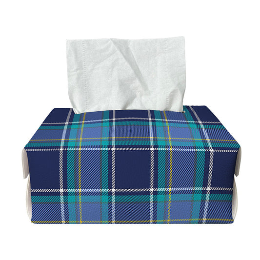 Blue And Teal Tartan Pattern Print Rectangle Tissue Box Cover