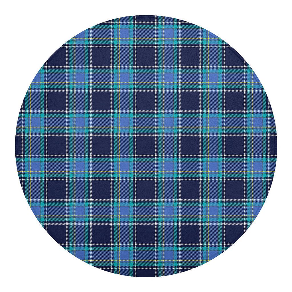Blue And Teal Tartan Pattern Print Round Blanket