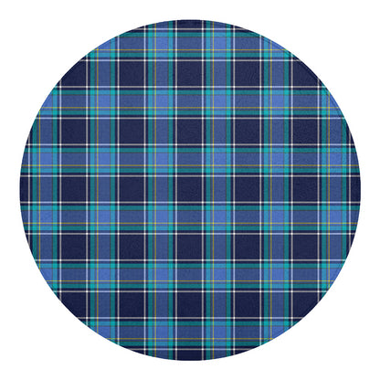 Blue And Teal Tartan Pattern Print Round Blanket
