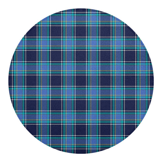 Blue And Teal Tartan Pattern Print Round Blanket