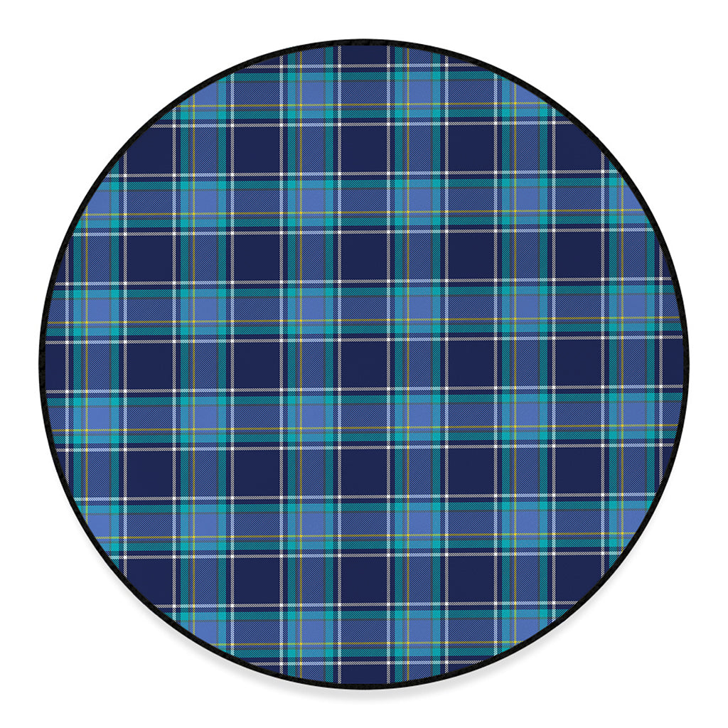 Blue And Teal Tartan Pattern Print Round Floor Mat