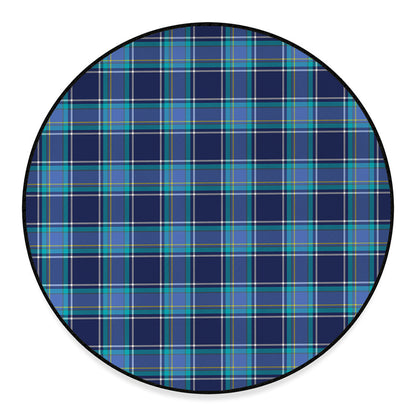 Blue And Teal Tartan Pattern Print Round Floor Mat