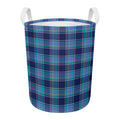 Blue And Teal Tartan Pattern Print Round Laundry Basket