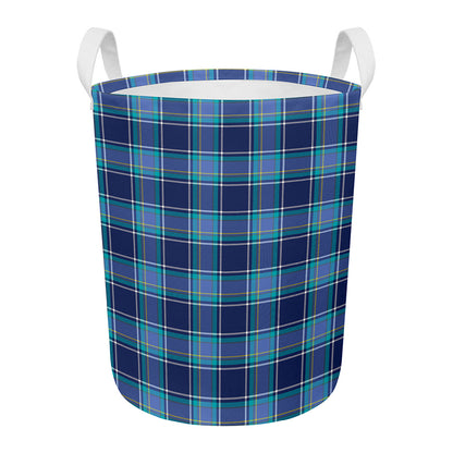 Blue And Teal Tartan Pattern Print Round Laundry Basket
