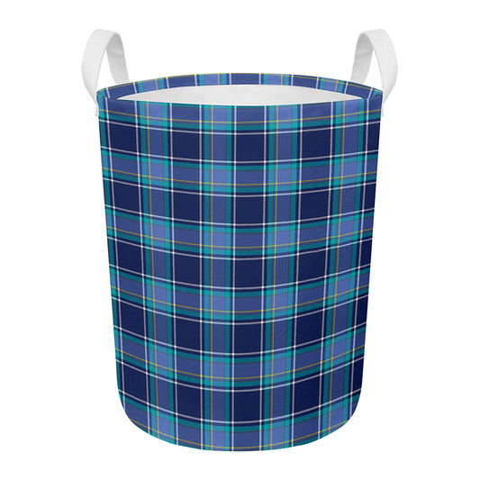 Blue And Teal Tartan Pattern Print Round Laundry Basket