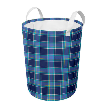 Blue And Teal Tartan Pattern Print Round Laundry Basket