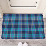 Blue And Teal Tartan Pattern Print Rubber Doormat