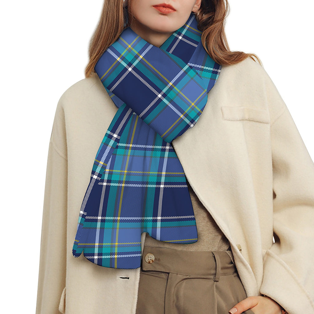Blue And Teal Tartan Pattern Print Scarf