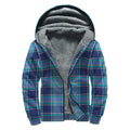 Blue And Teal Tartan Pattern Print Sherpa Lined Zip Up Hoodie