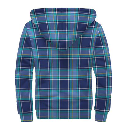 Blue And Teal Tartan Pattern Print Sherpa Lined Zip Up Hoodie