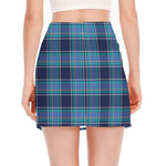 Blue And Teal Tartan Pattern Print Side Slit Mini Skirt