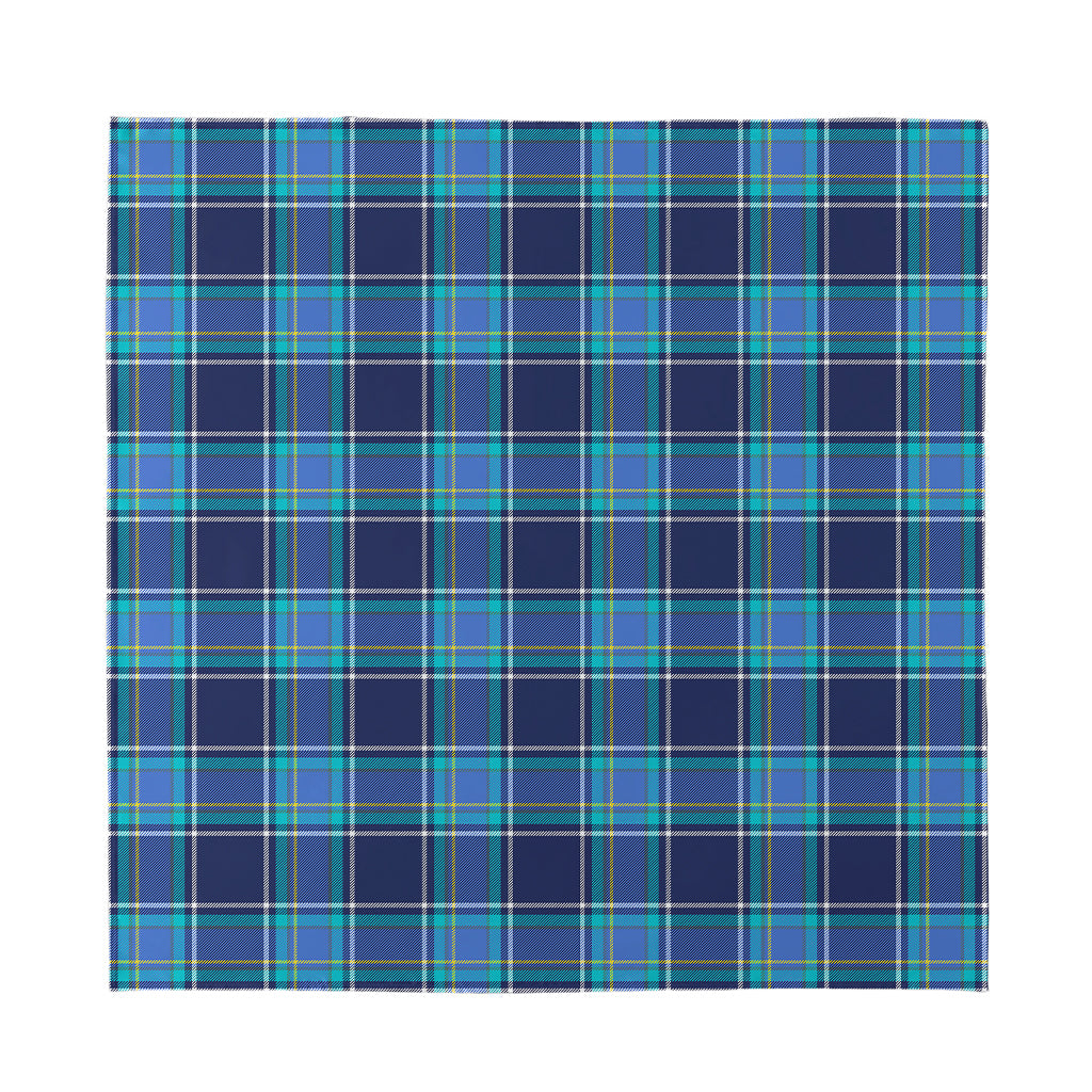 Blue And Teal Tartan Pattern Print Silk Bandana