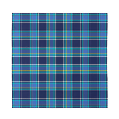 Blue And Teal Tartan Pattern Print Silk Bandana