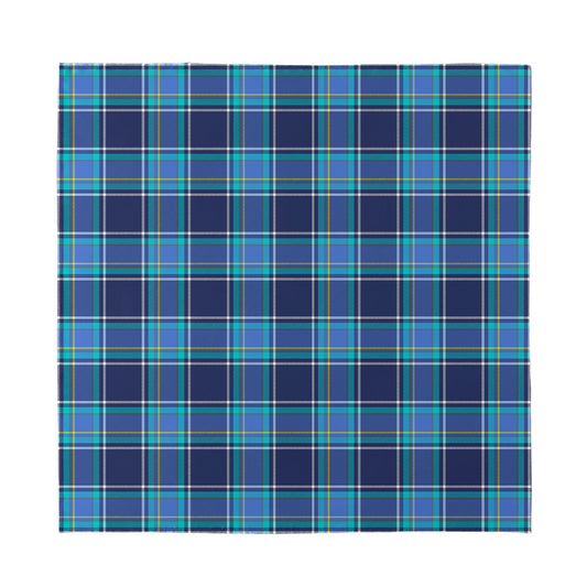 Blue And Teal Tartan Pattern Print Silk Bandana