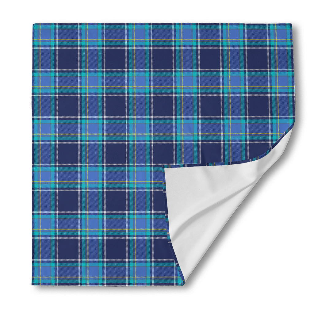 Blue And Teal Tartan Pattern Print Silk Bandana