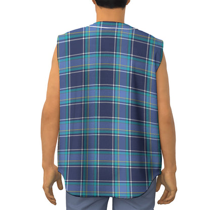 Blue And Teal Tartan Pattern Print Sleeveless Baseball Jersey