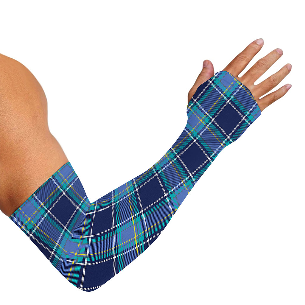 Blue And Teal Tartan Pattern Print Sun Protection Arm Sleeves