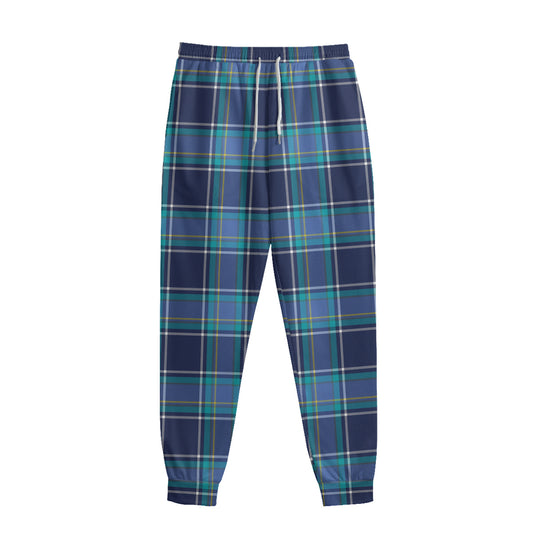 Blue And Teal Tartan Pattern Print Sweatpants